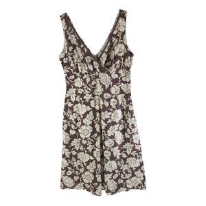 Boden Brown & White Floral Sleeveless V-Neck Cotton Dress A Line Size 12